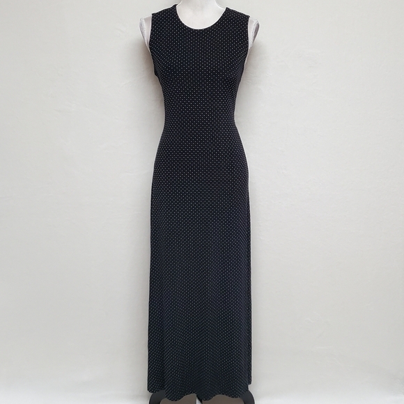 VINTAGE Ronni Nicole Black Swiss Dot Sleeveless Maxi Dress Cropped Blouse Set 12 - Picture 8 of 16